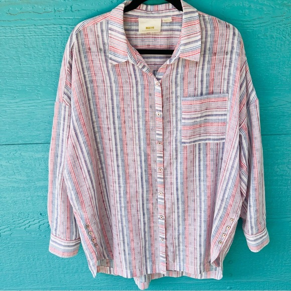 ANTHROPOLOGIE MAEVE BRECKENRIDGE OVERSIZED STRIPED TUNIC TOP SIZE LARGE - Picture 1 of 10